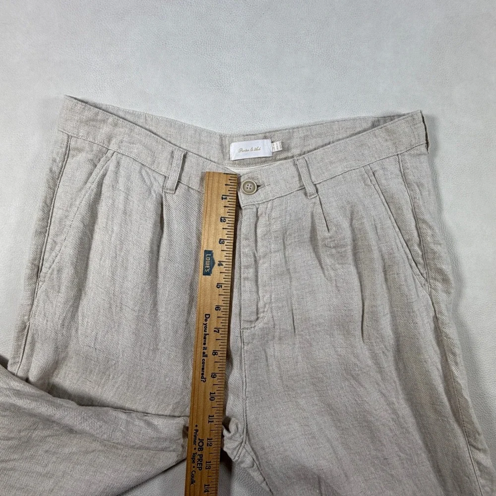 Porter & Ash Mens 100% Linen Pants Pleated Oatmeal Beige Size 32 Summer